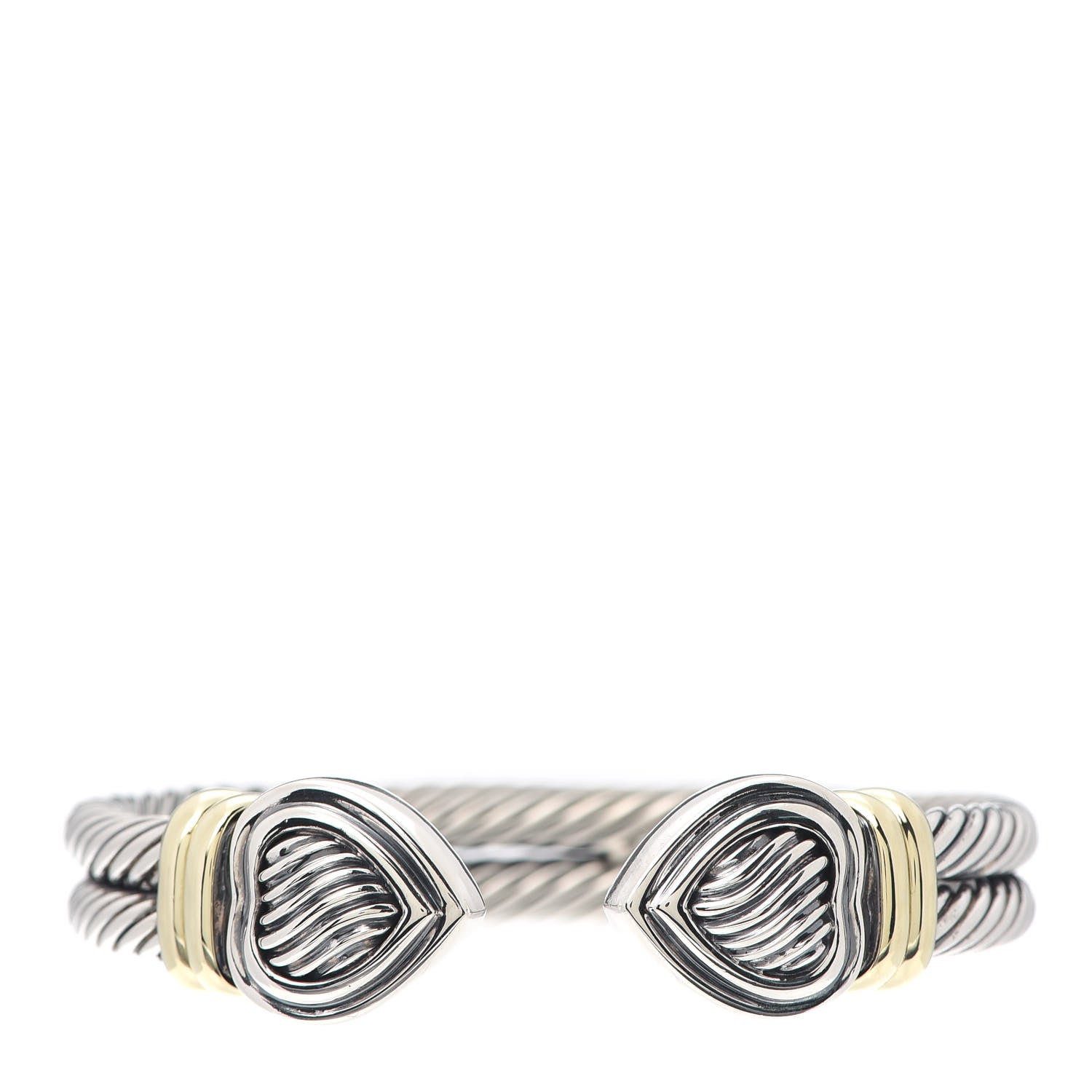 David Yurman Sterling Silver 14K Yellow Gold Double Cable Heart Bracelet 1 of 5
