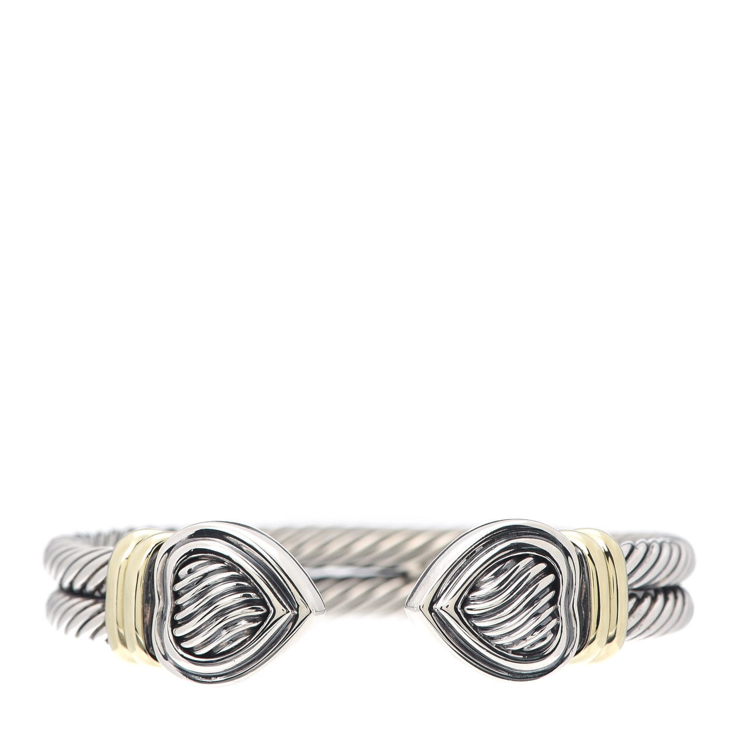 Sterling Silver 14K Yellow Gold Double Cable Heart Bracelet