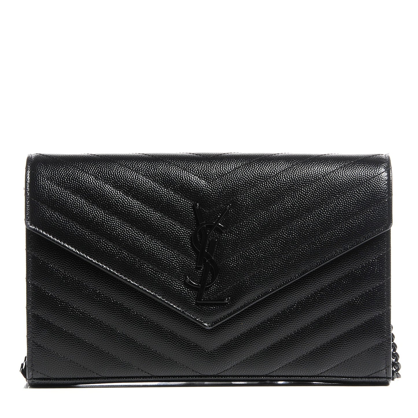 Grain De Poudre Matelasse Chevron Medium Monogram Chain Wallet Black