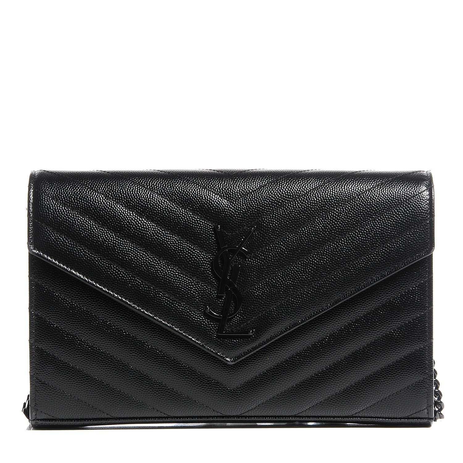 Saint Laurent Grain De Poudre Matelasse Chevron Medium Monogram Chain Wallet Black 1 of 7