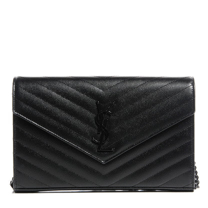 Saint Laurent Grain De Poudre Matelasse Chevron Medium Monogram Chain Wallet Black 1 of 7