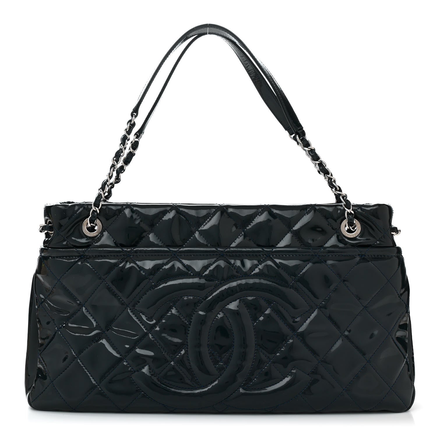 Chanel Patent Quilted Timeless CC Soft Tote Blue 1 of 10