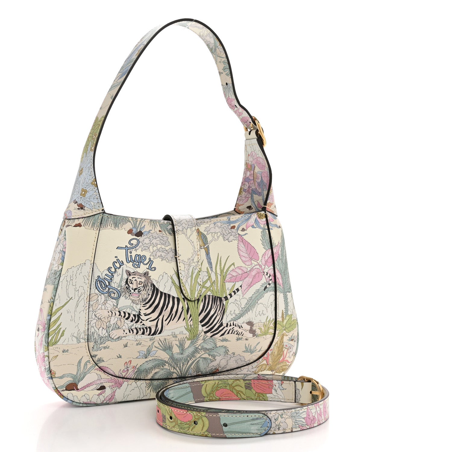Gucci New Shangai Calfskin Tiger Savanah Small Jackie 1961 Hobo Chalky White Multicolor 3 of 12