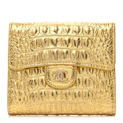 Chanel Metallic Calfskin Crocodile Embossed Cocodile Compact Flap Wallet Gold 1 of 8
