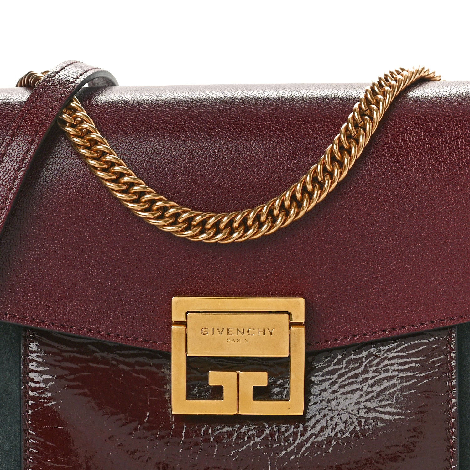 Givenchy Crinkled Patent Deerskin Suede Small GV3 Shoulder Bag Aubergine Graphite 7 of 9