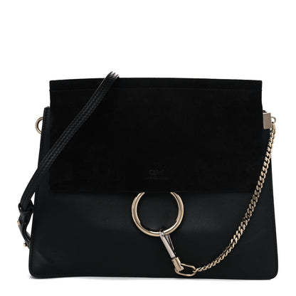 Chloe Suede Calfskin Medium Faye Shoulder Bag Black 1 of 11