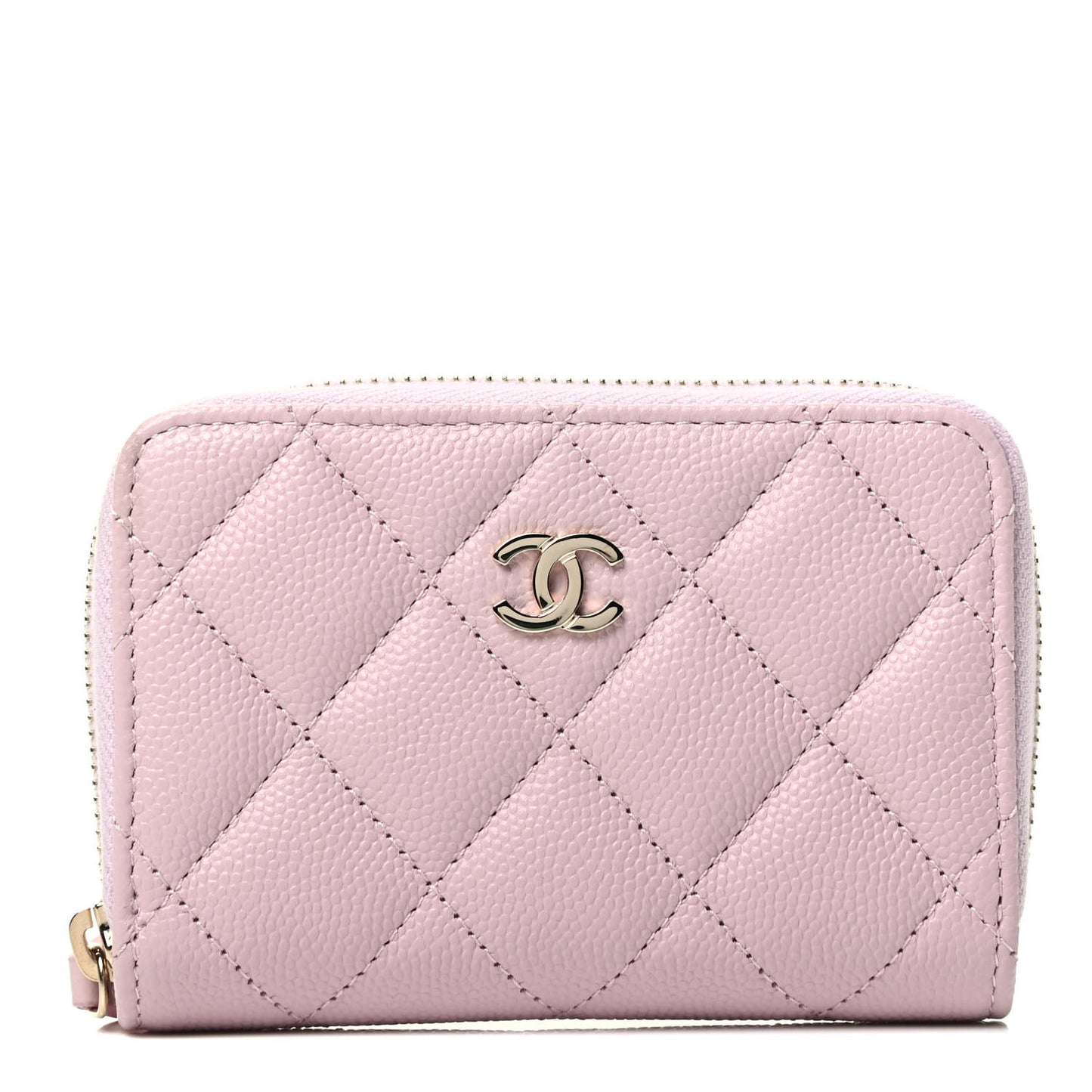 Caviar Quilted Zip Coin Purse Light Pink