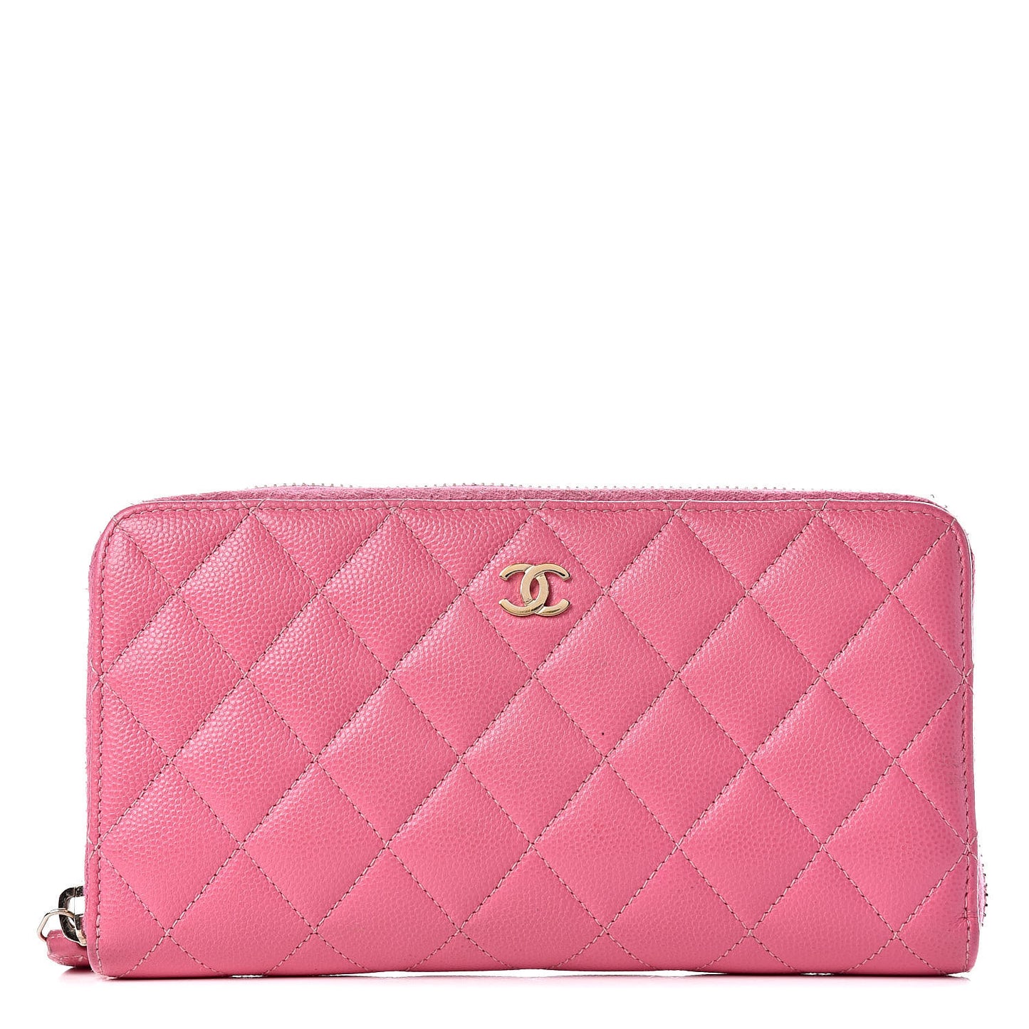 Caviar Quilted Large Gusset Zip Around Wallet Pink