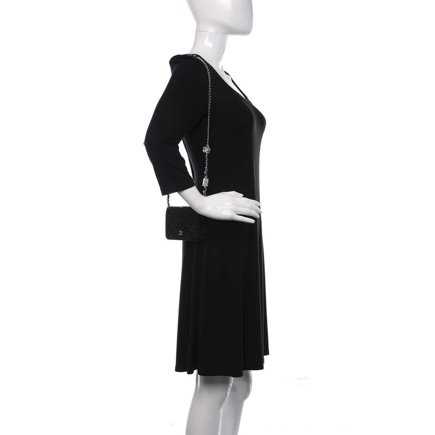 Caviar Camellia Embossed Chain Belt Bag Black