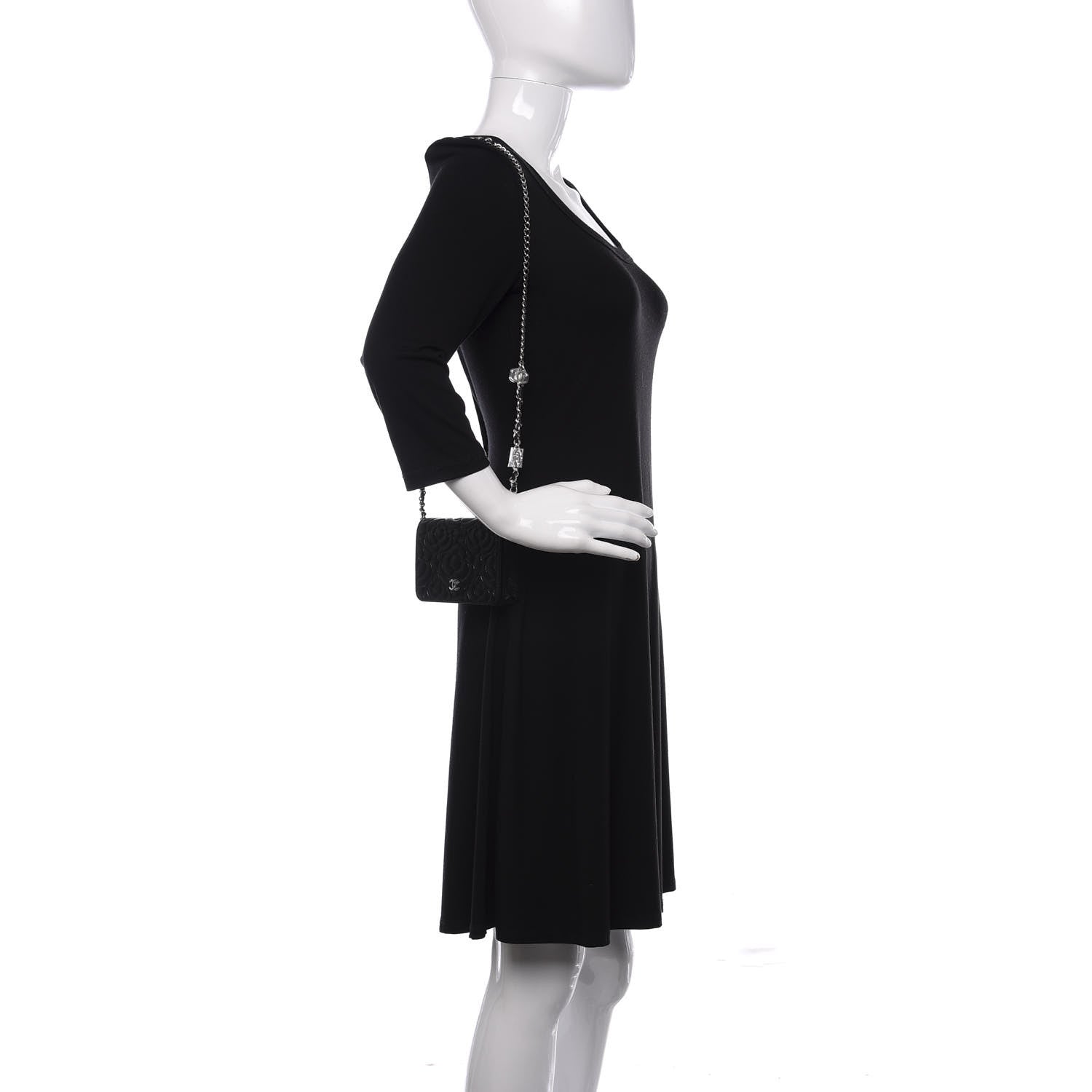 Chanel Caviar Camellia Embossed Chain Belt Bag Black 2 of 13