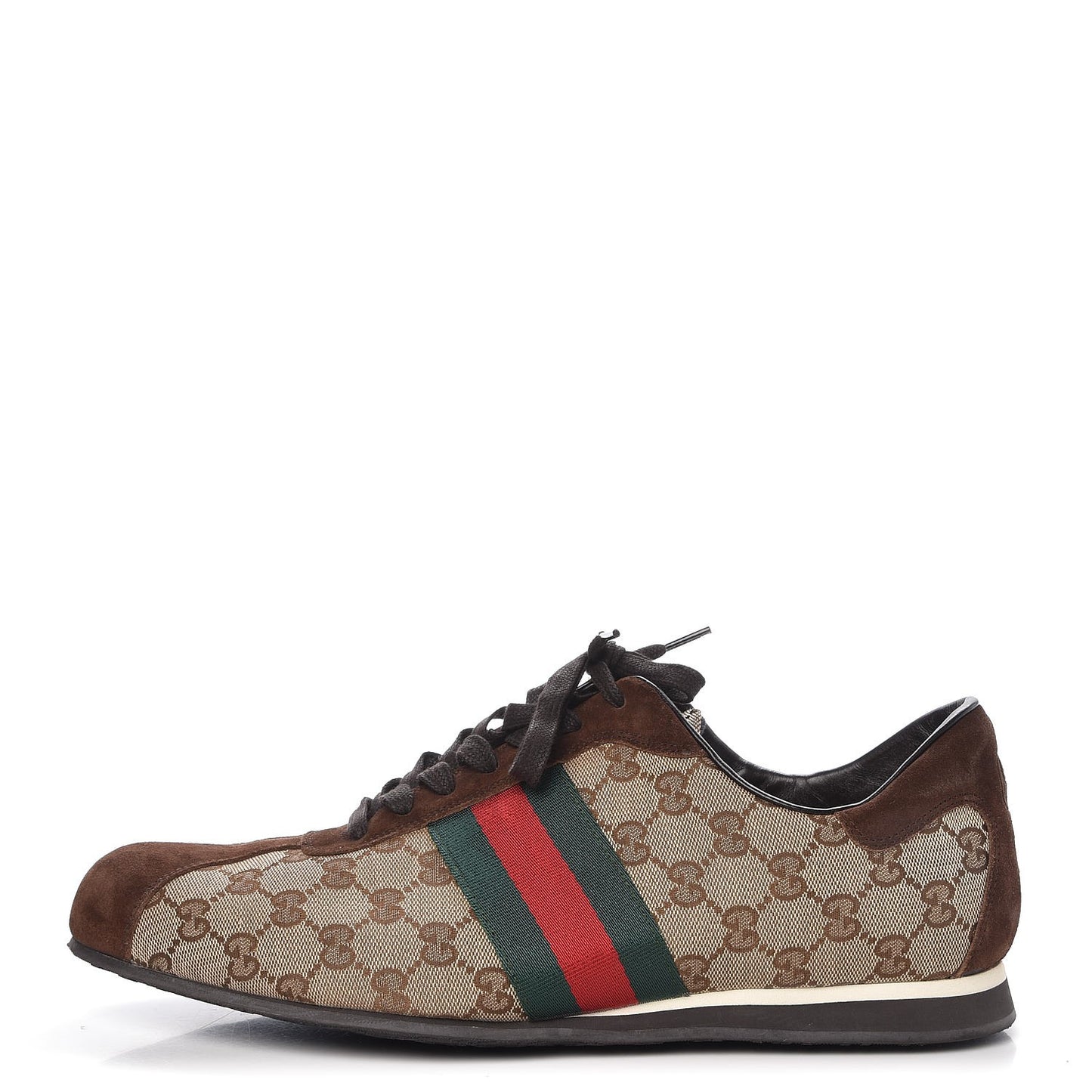 GG Monogram Suede Vintage Web Mens Sneakers 12.5 Dark Chestnut