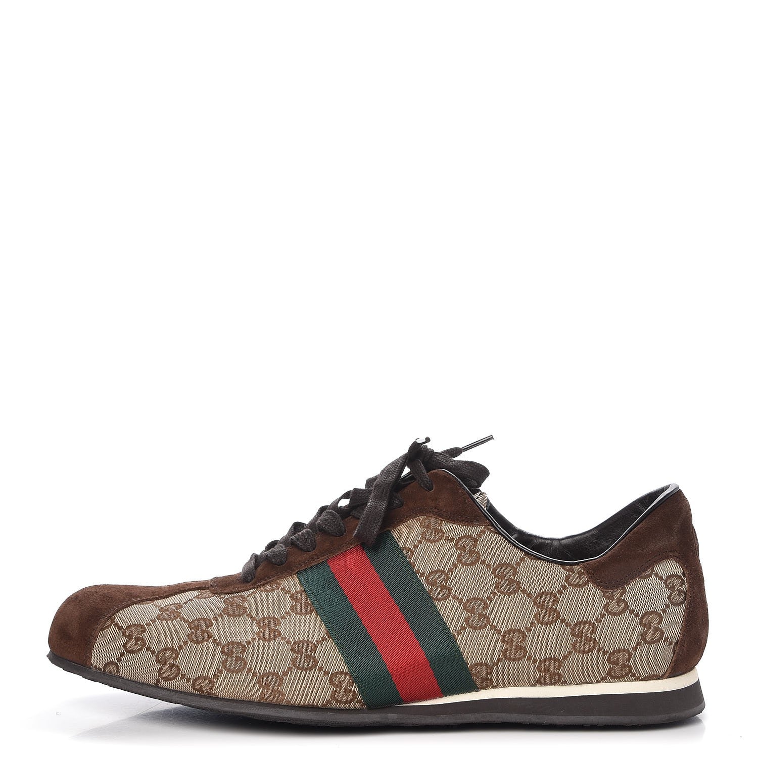 Gucci GG Monogram Suede Vintage Web Mens Sneakers 12.5 Dark Chestnut 1 of 14