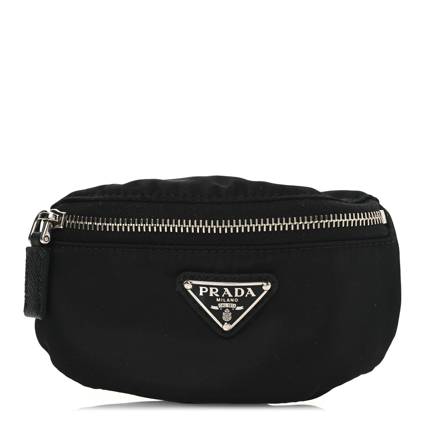 Re-Nylon Travel Saffiano Metal Triangle Logo Mini Arm Pouch Black