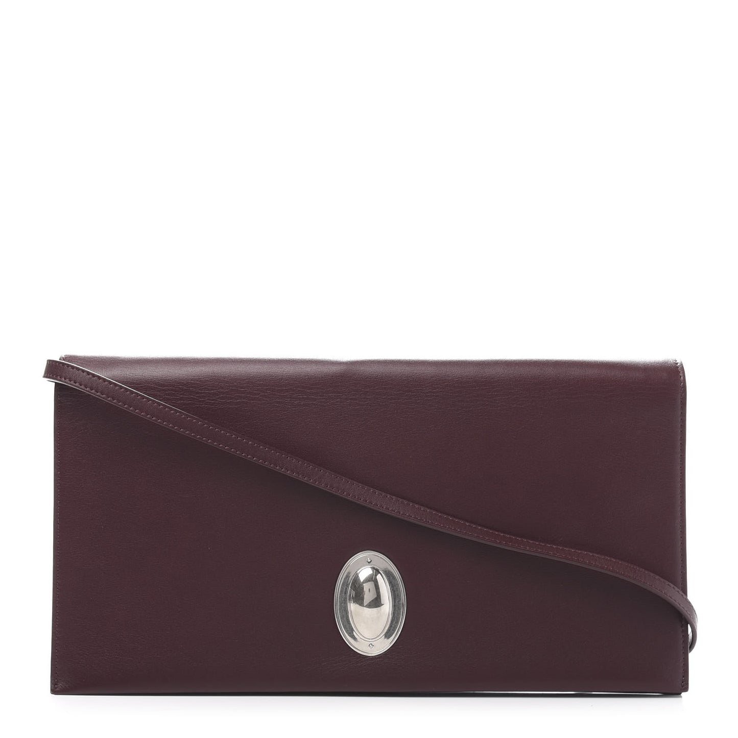Calfskin Oval Clutch on Strap Burgundy
