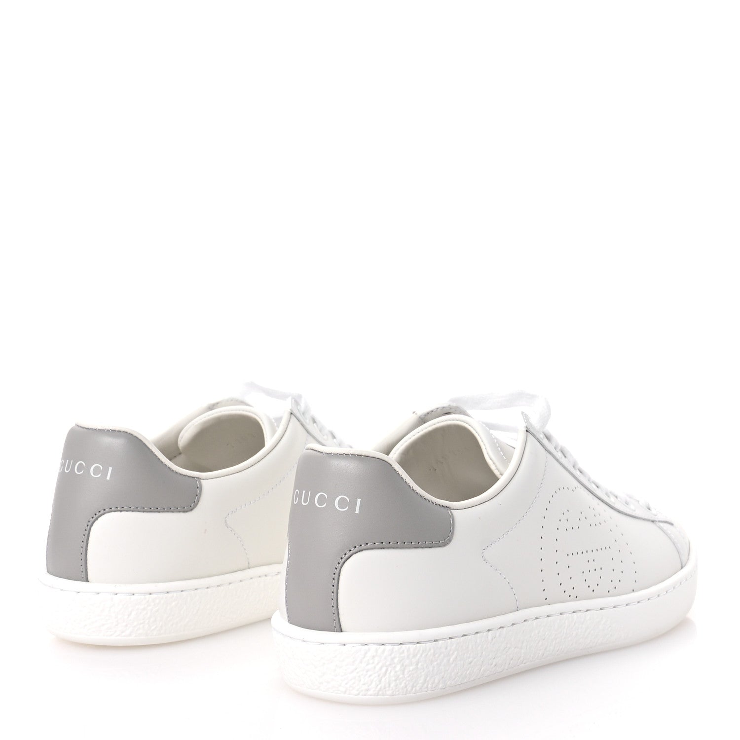 Gucci Calfskin Interlocking G Perforated Womens Ace Sneakers 37 White Grey Sky 5 of 8