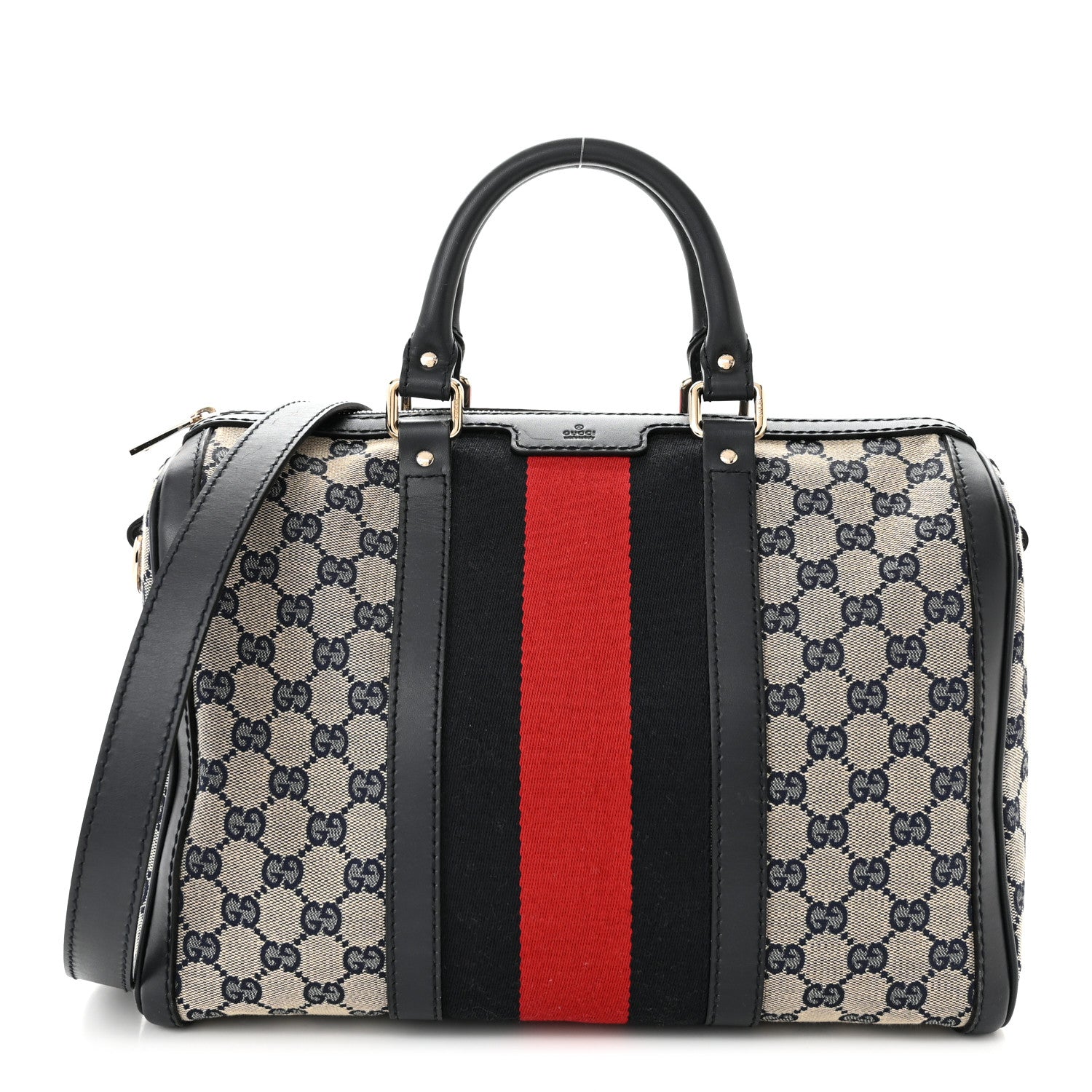 Gucci Monogram Selleria Calfskin Vintage Web Medium Boston Beige Blue 1 of 11