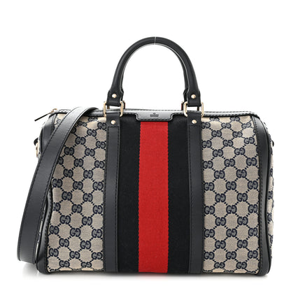 Gucci Monogram Selleria Calfskin Vintage Web Medium Boston Beige Blue 1 of 11
