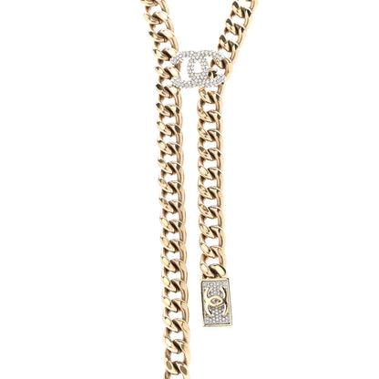 Chanel Chain Link Crystal CC Dog Tag Charm Necklace Gold 1 of 8