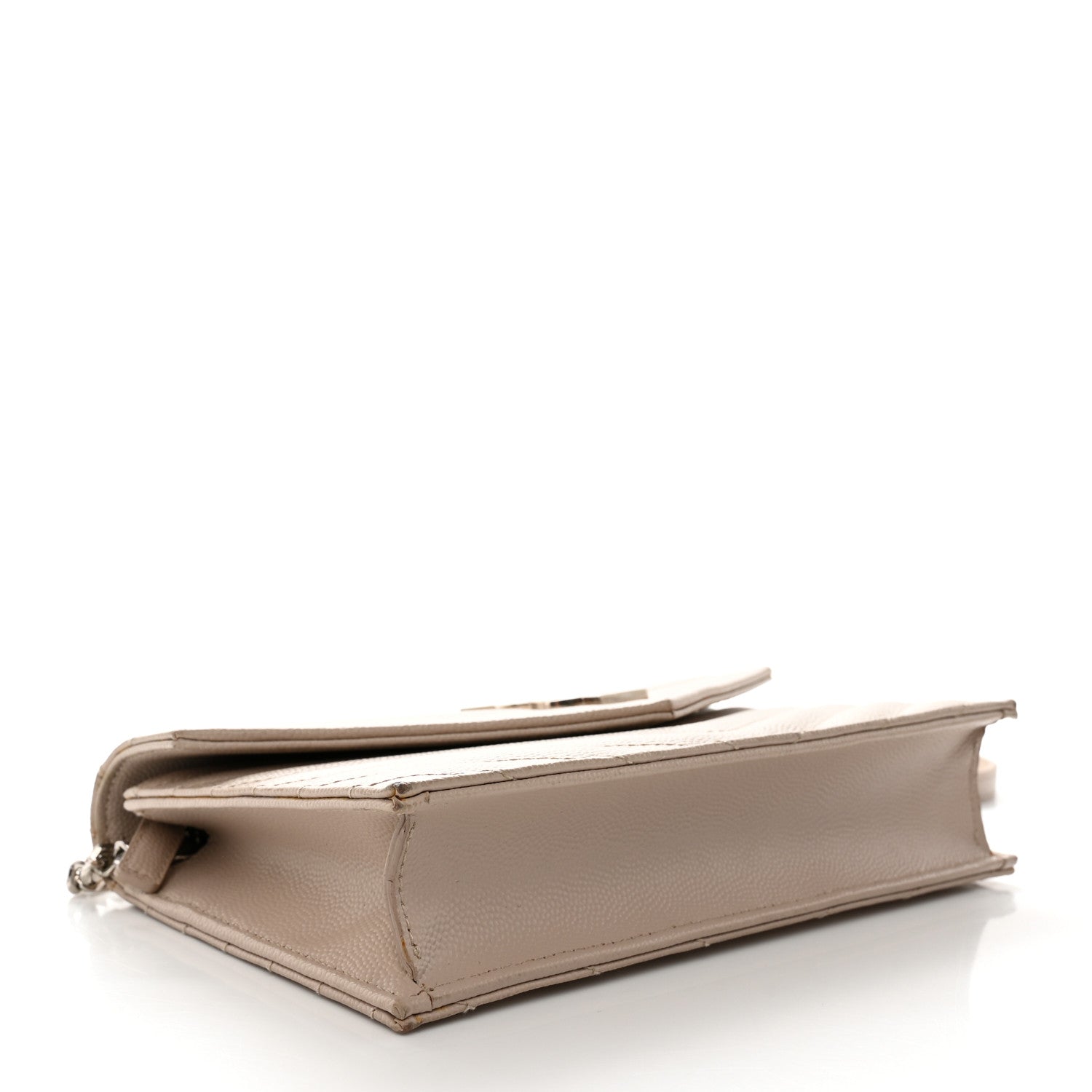 Saint Laurent Grain De Poudre Matelasse Chevron Monogram Envelope Chain Wallet Dark Beige 4 of 16