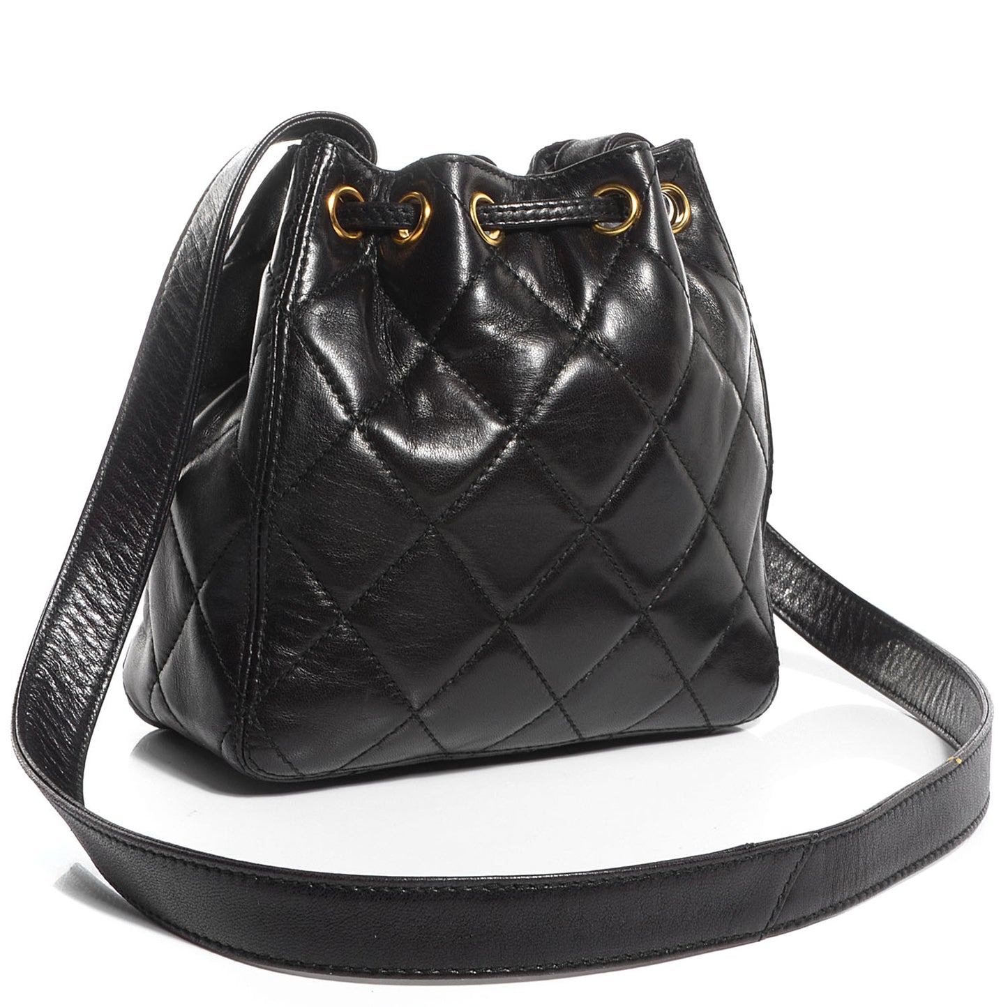 Lambskin Quilted Drawstring Shoulder Bag Dark Brown