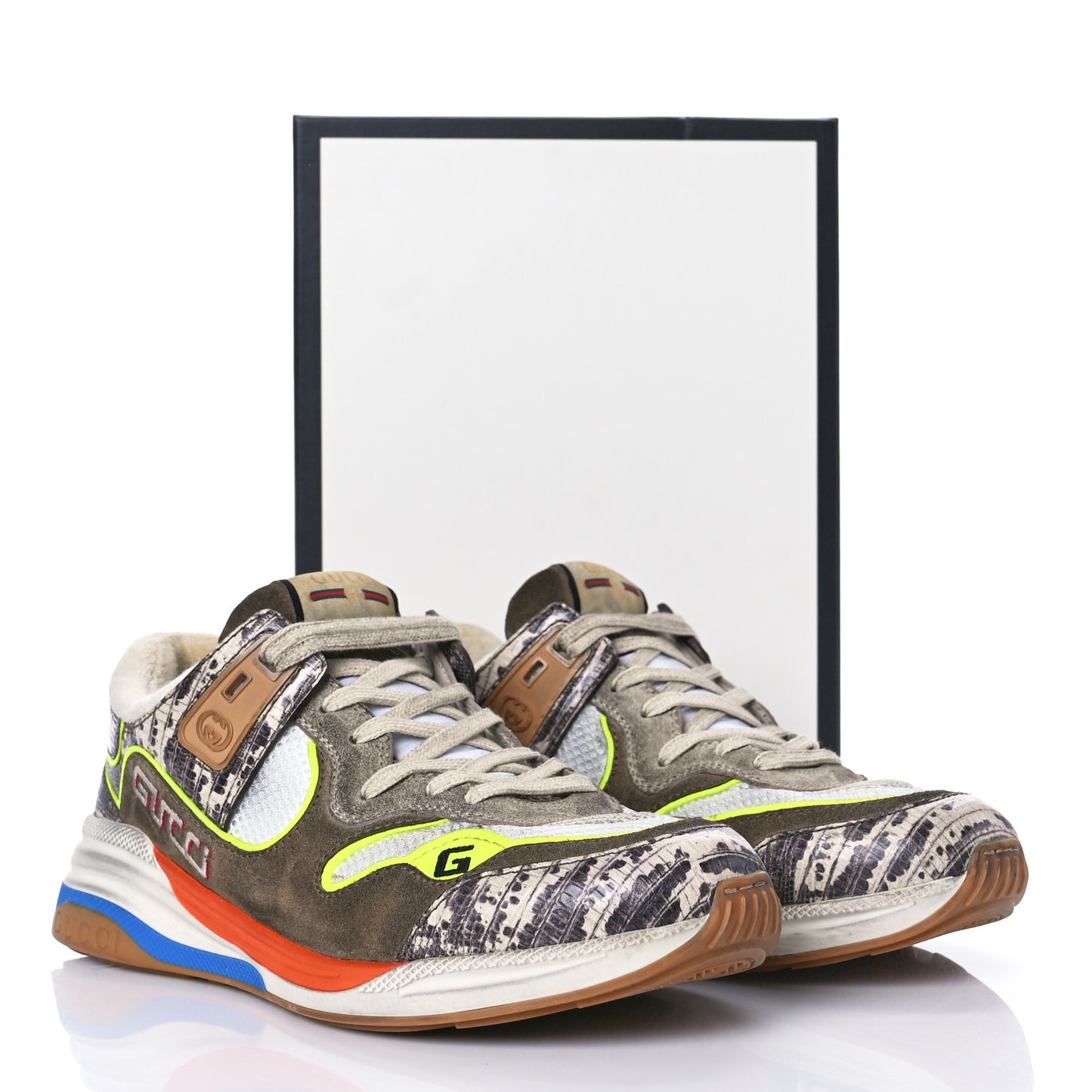 Suede Calfskin Tejus Printed Mens Ultrapace Sneakers 7.5 Natural Ardesia Neon Yellow