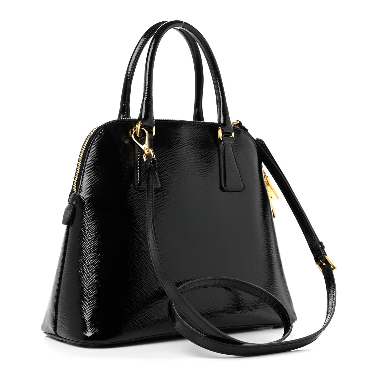 Prada Saffiano Vernice Small Dome Tote Black 3 of 9