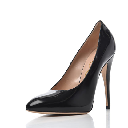 Gucci Polished Calfskin Removable Bee Elaisa Platform High Heel Pumps 38.5 Black 9 of 16