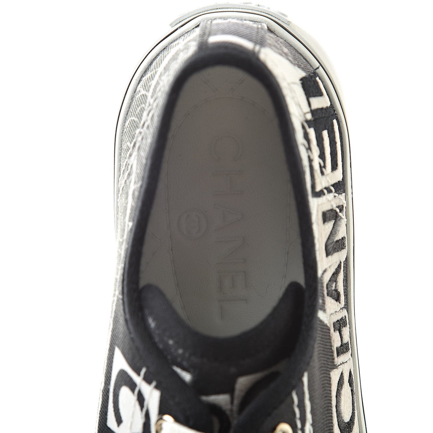 Printed Fabric Low Top Logo Sneakers 38.5 White Black