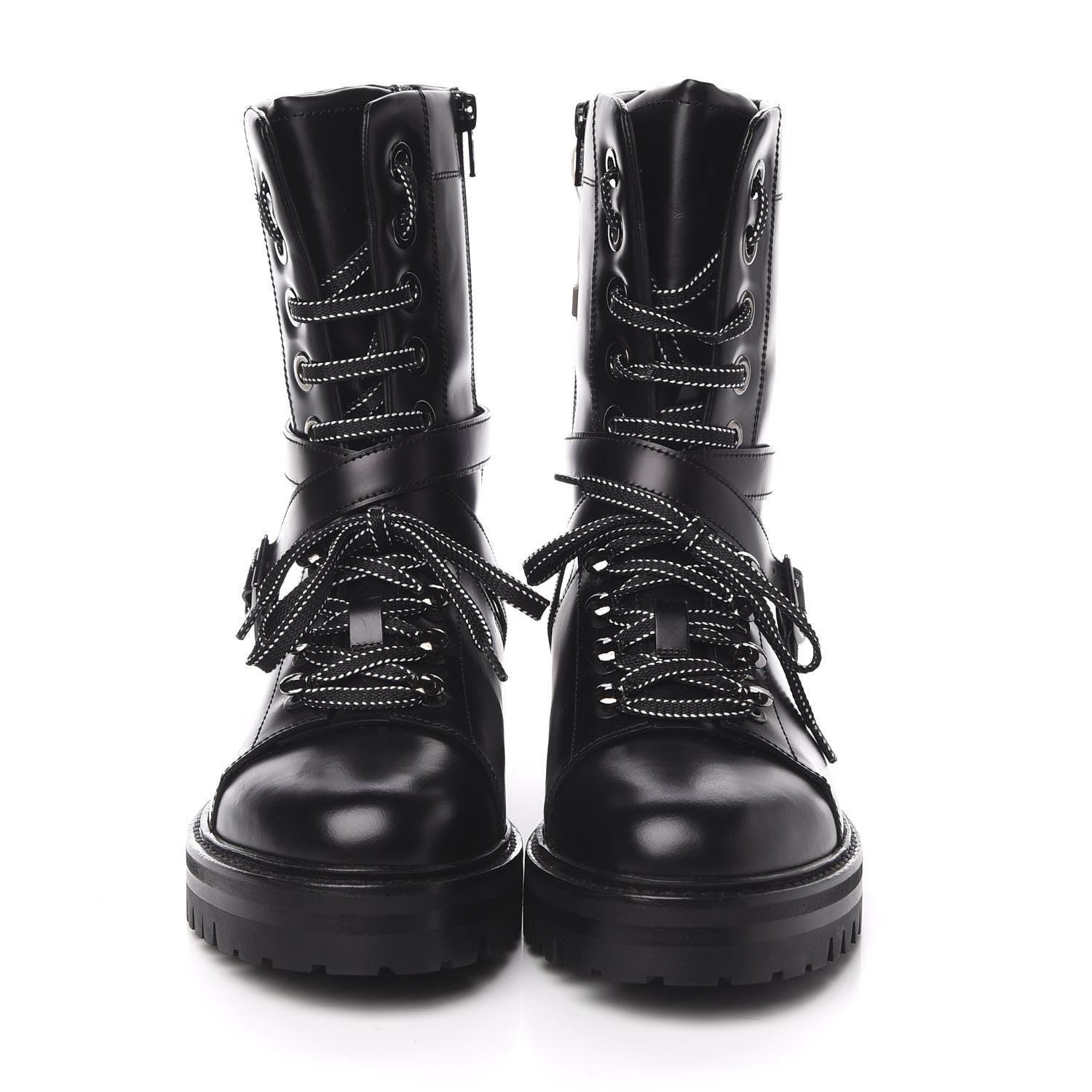 Valentino Garavani Smooth Calfskin Rockstud Buckled 25mm Combat Boots 38 Black 2 of 8