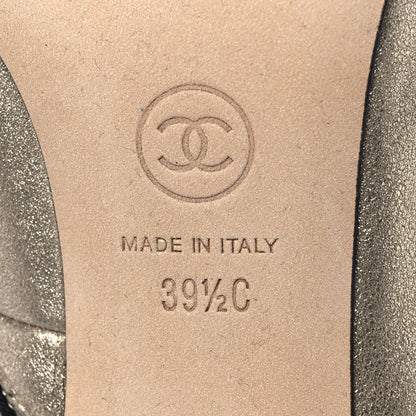Chanel Metallic Lambskin Grosgrain Cap Toe Pearl Ankle Boots 39.5 Gold 6 of 8