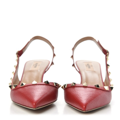 Valentino Garavani Pebbled Calfskin Rockstud Half D'Orsay Slingback 50mm Pumps 39.5 Rosso Valentino 2 of 9