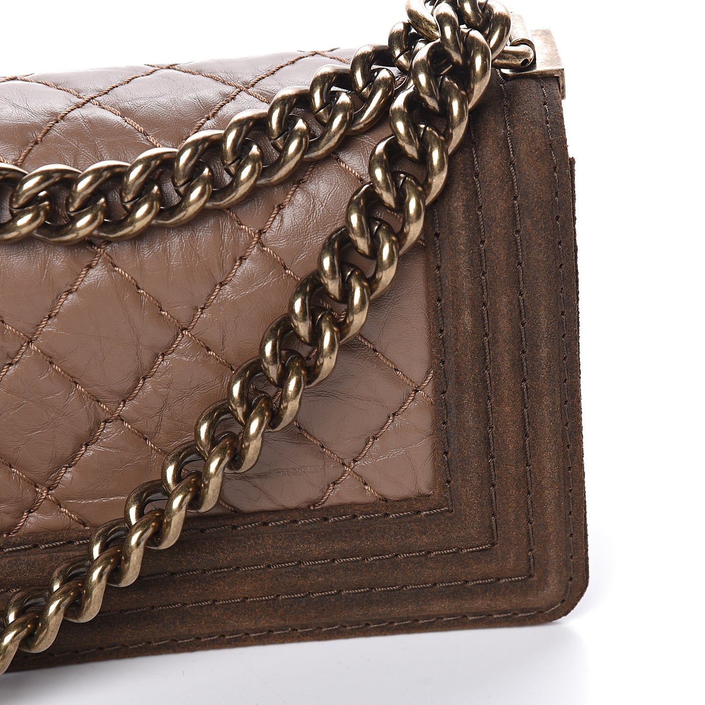 Aged Calfskin Nubuck Quilted Small Boy Flap Light Brown