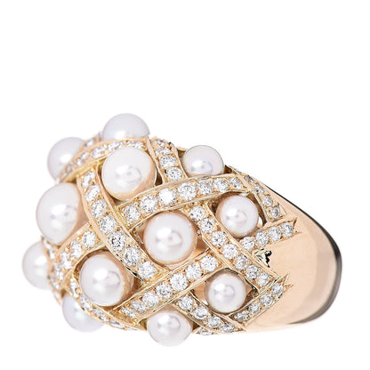 Chanel 18K Yellow Gold Diamond Akoya Pearl Baroque Matelasse Ring 52 6 3 of 5