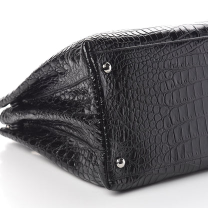 Prada Calfskin Crocodile Embossed Tote Black 8 of 9