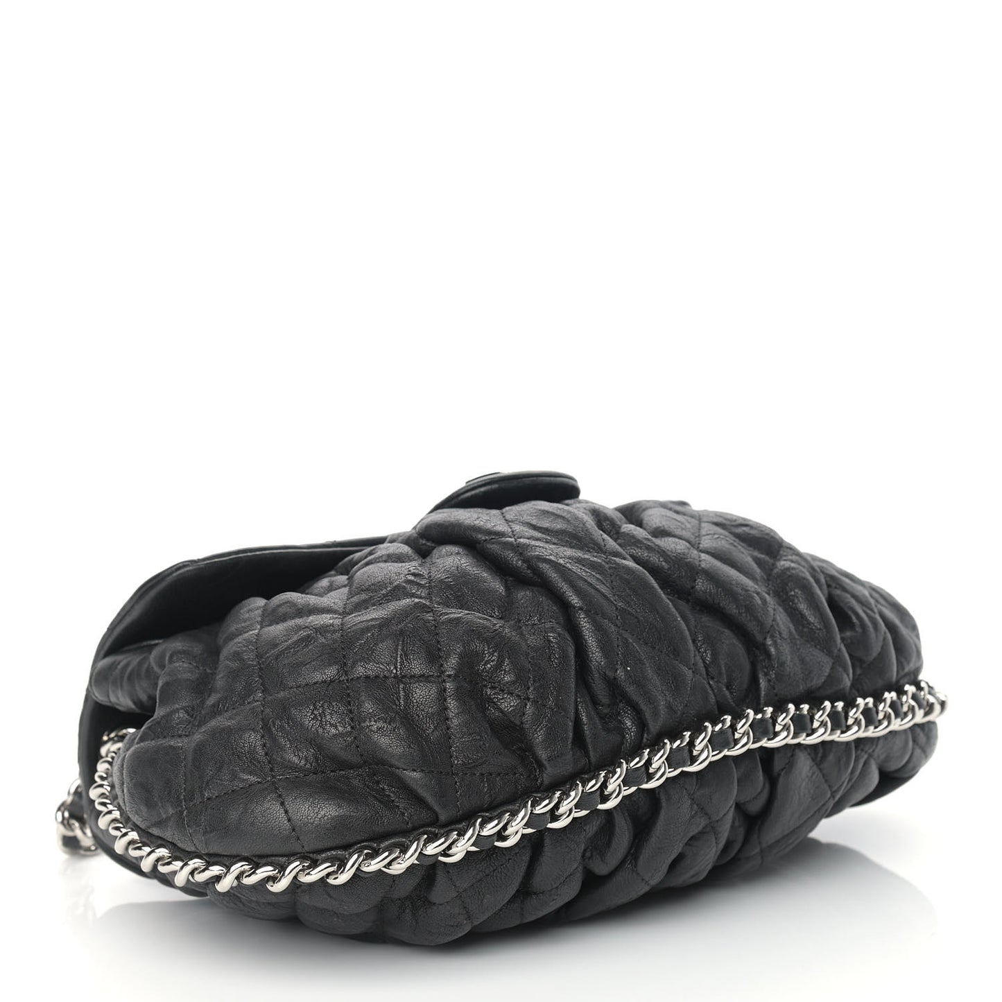 Washed Lambskin Quilted Medium Chain Around Messenger Black