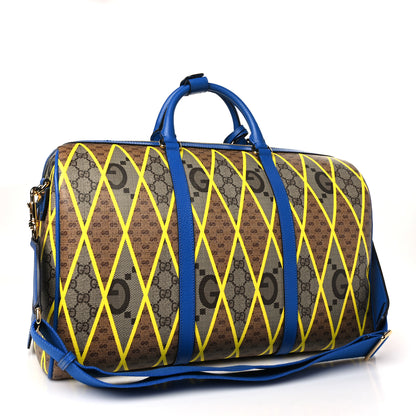 Gucci GG Supreme Monogram Mix Textured Dollar Calfskin Rhombus Inlay Duffle Bag Beige Ebony Harvest Joy Blue 2 of 8