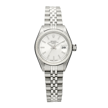Rolex Stainless Steel 18K White Gold 26mm Oyster Perpetual Date Watch Silver 6917 1 of 4