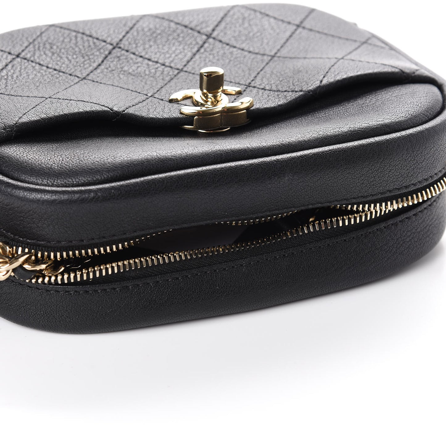 Goatskin Quilted Small Casual Trip Camera Case Black