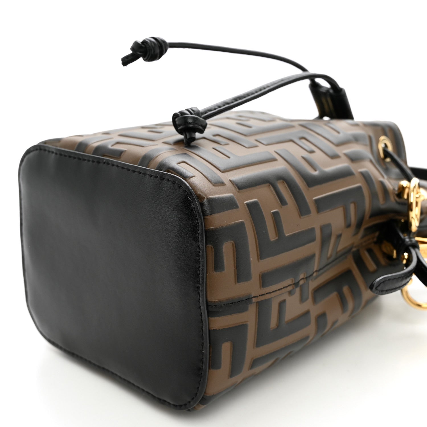 Fendi Vitello Liberty F is Fendi Bi-Color FF 1974 Embossed Mini Mon Tresor Bucket Bag Maya Black 9 of 9