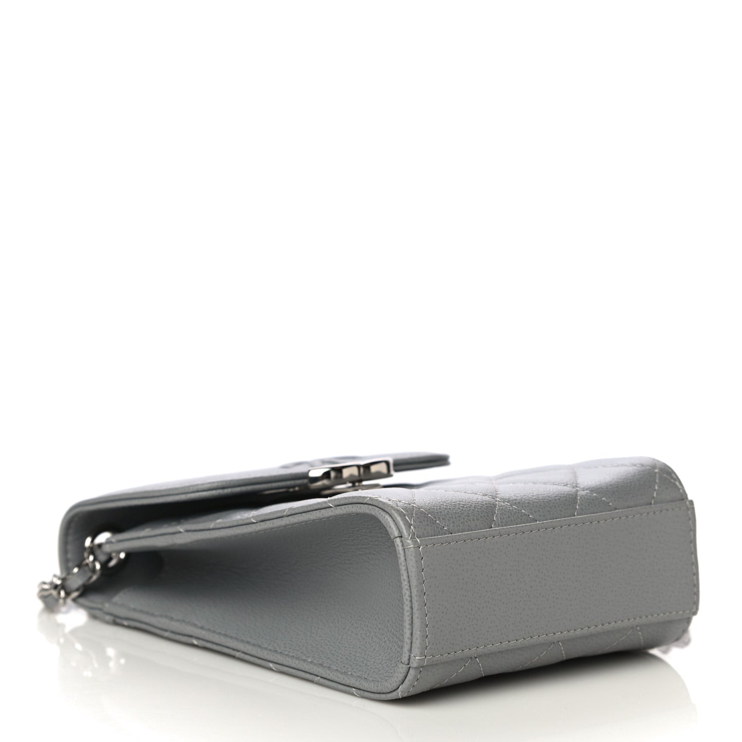 Grained Calfskin Quilted CC Box Clutch With Chain Grey