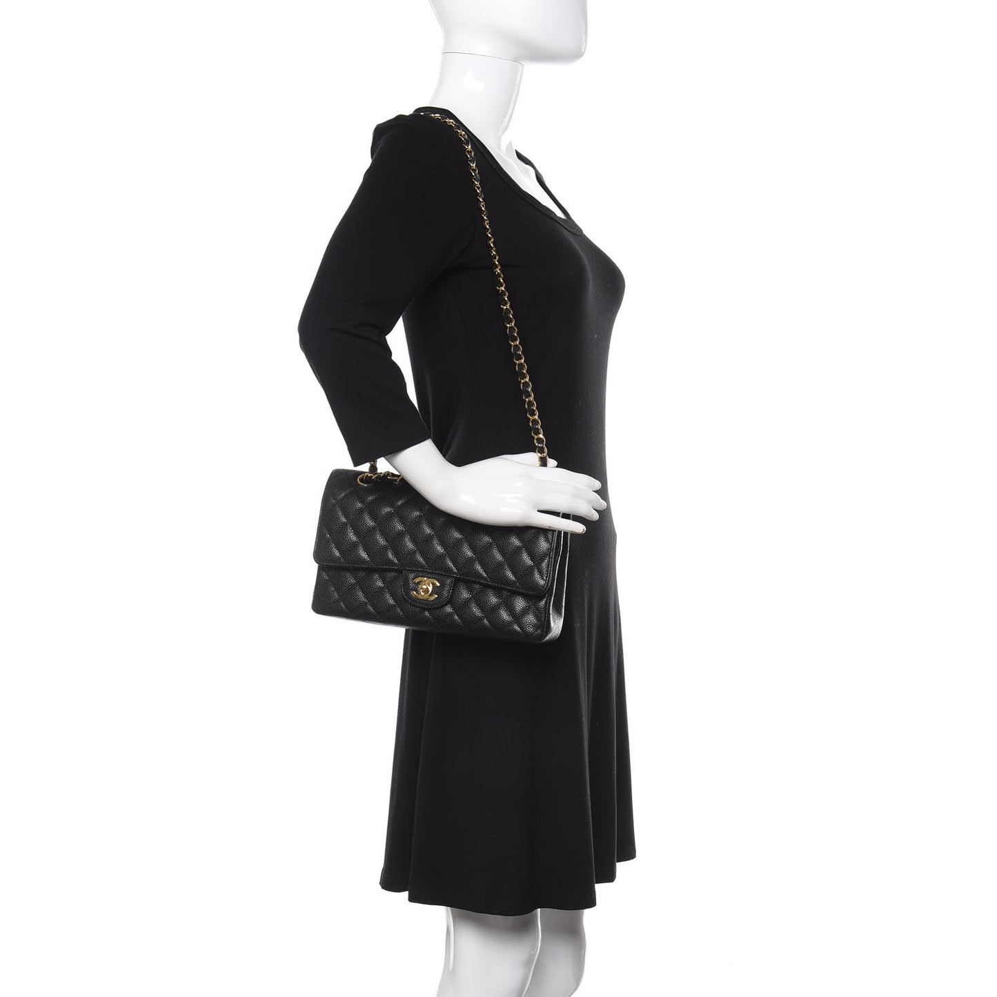 Caviar Quilted Medium Double Flap Black