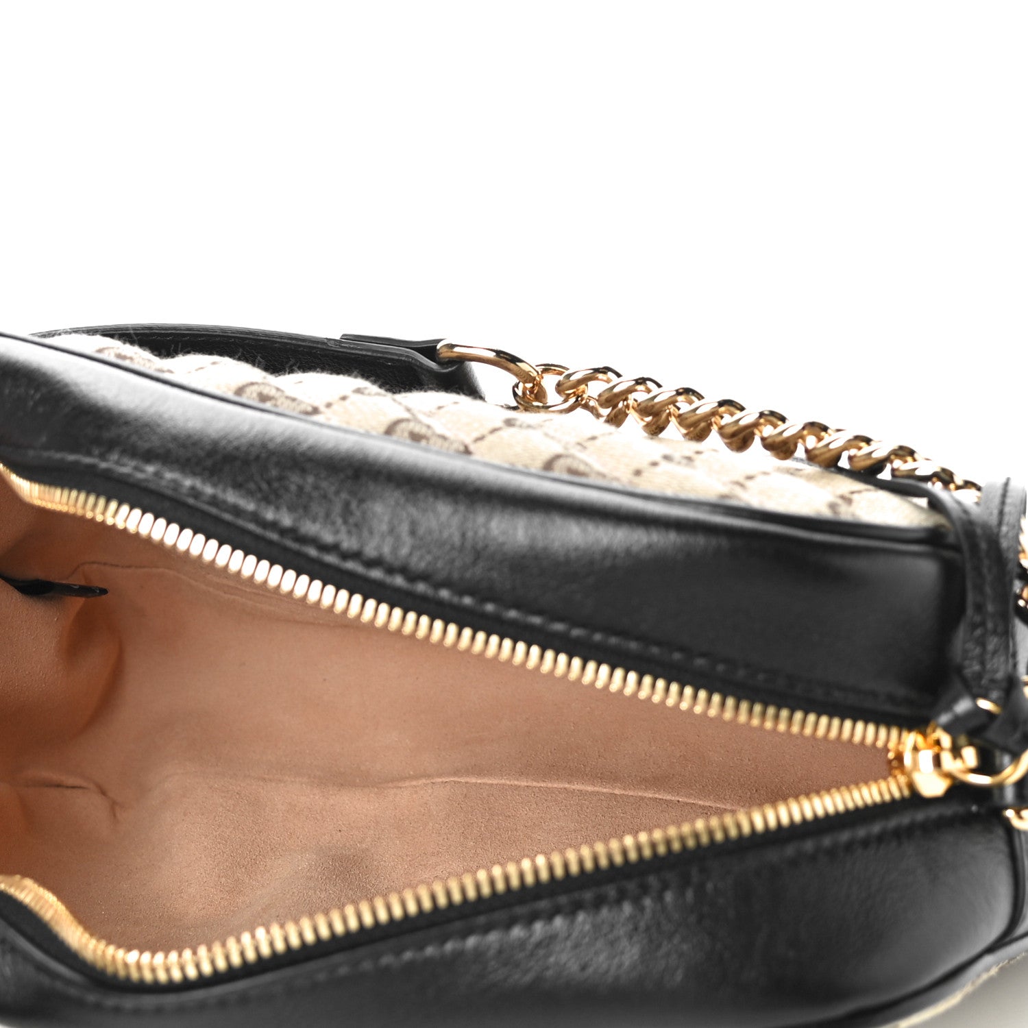 Gucci Monogram Matelasse Diagonal Small GG Marmont Chain Shoulder Bag Beige Black 5 of 11