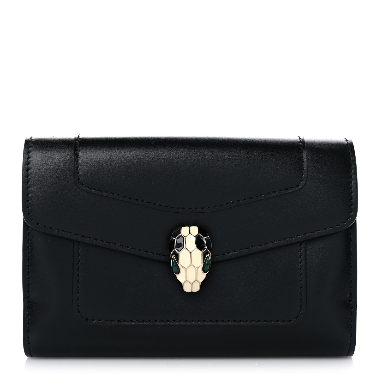 Calfskin Serpenti Forever Wallet Black Emerald Green