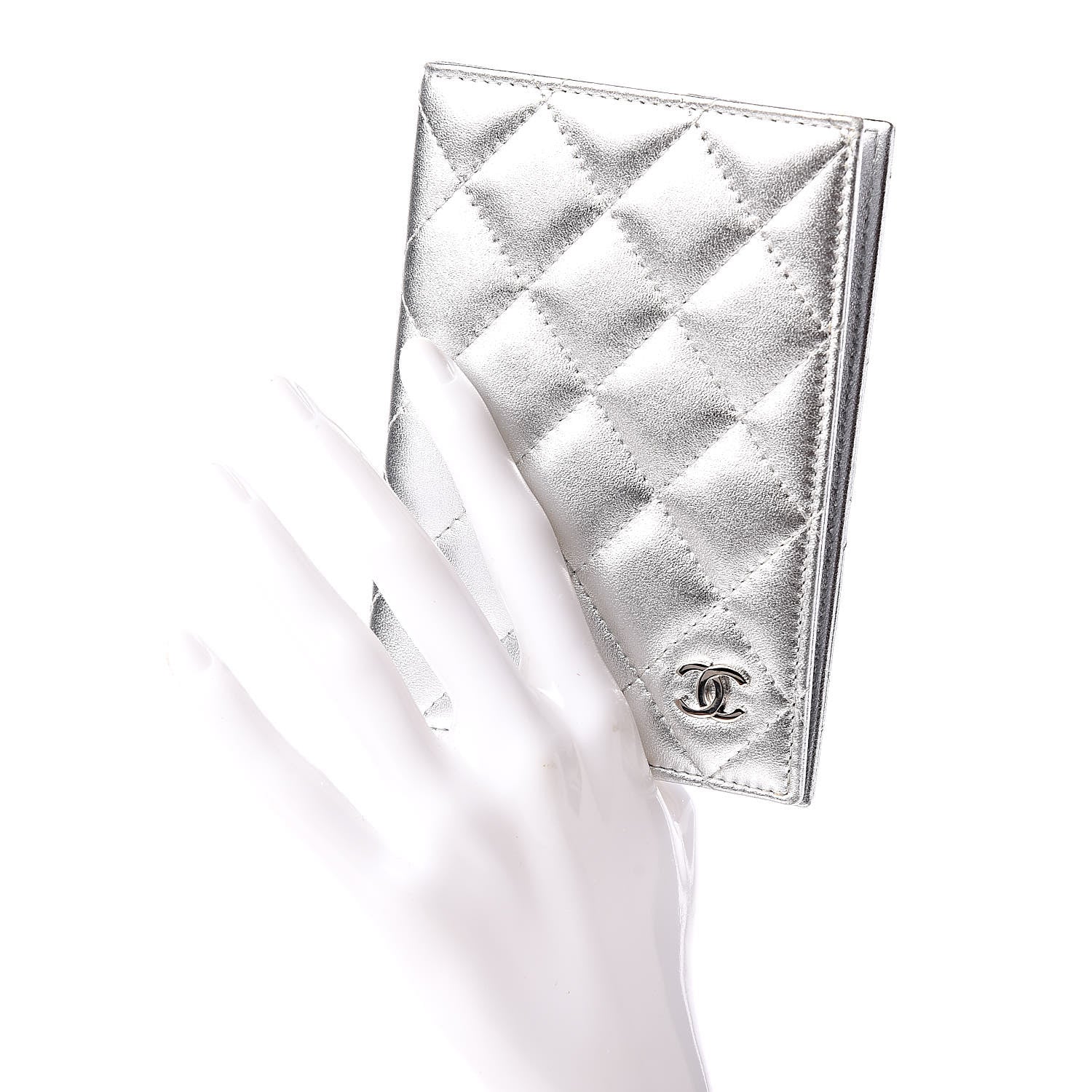 Chanel Metallic Lambskin Quilted Passport Holder Silver 2 of 8