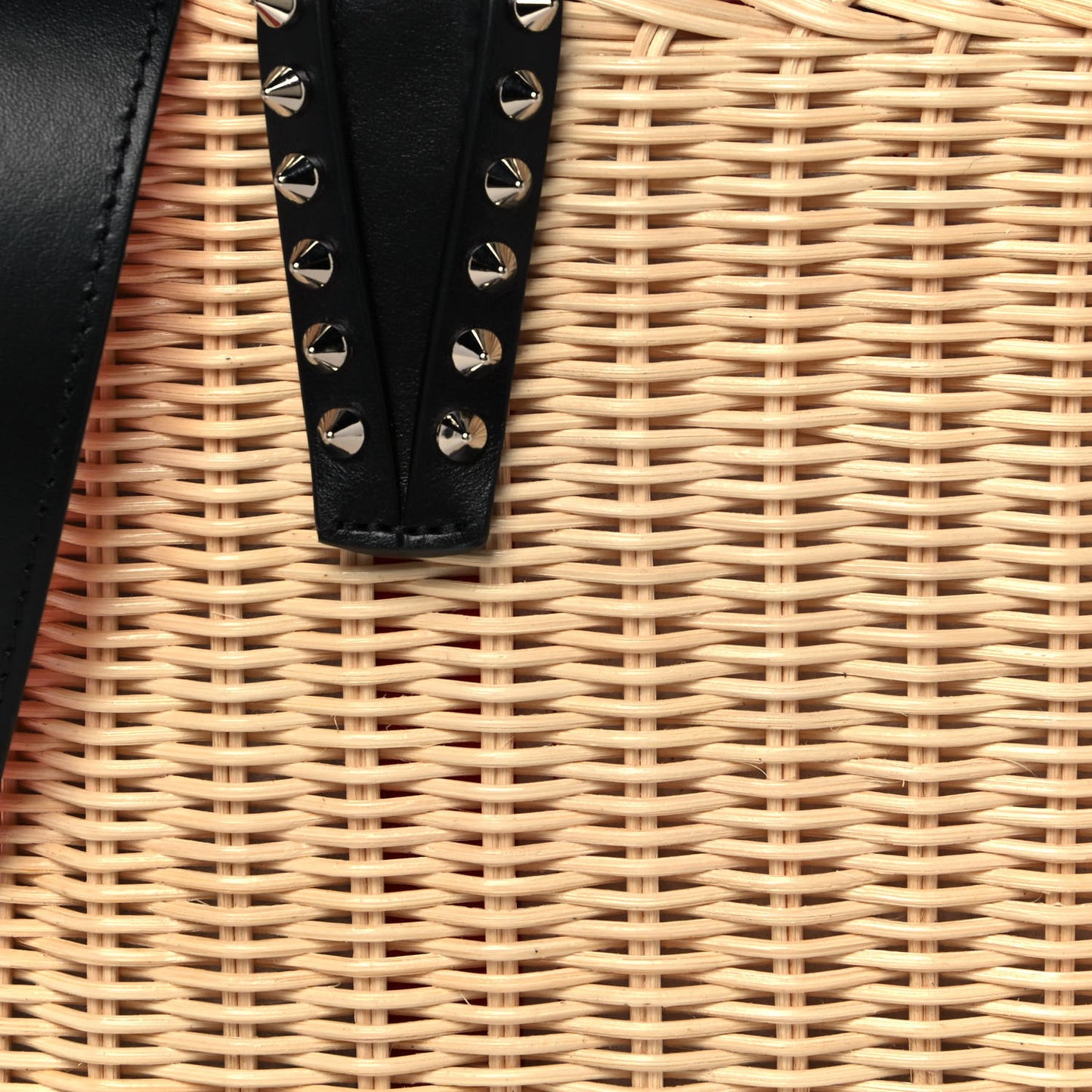 Raffia Calfskin Cabata Mini Spiked Tote Beige