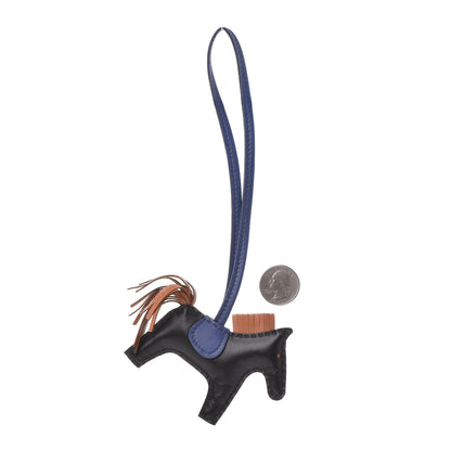 Hermes Milo Lambskin Grigri Rodeo Horse Bag Charm PM Black Bleu Saphir Gold 2 of 4