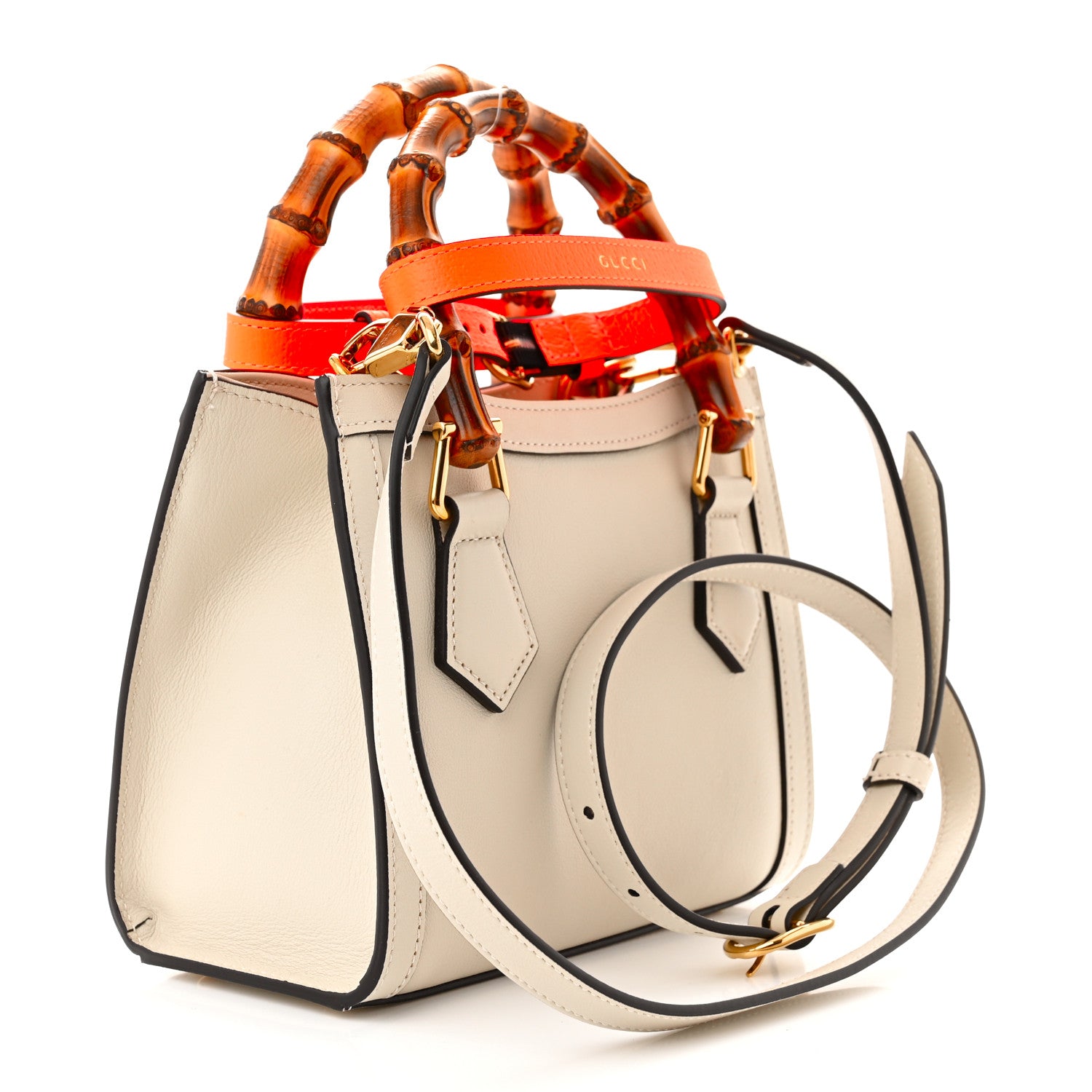 Gucci Wonka Grain Calfskin Mini Diana Tote Bag Mystic White Orange Fluo 3 of 10