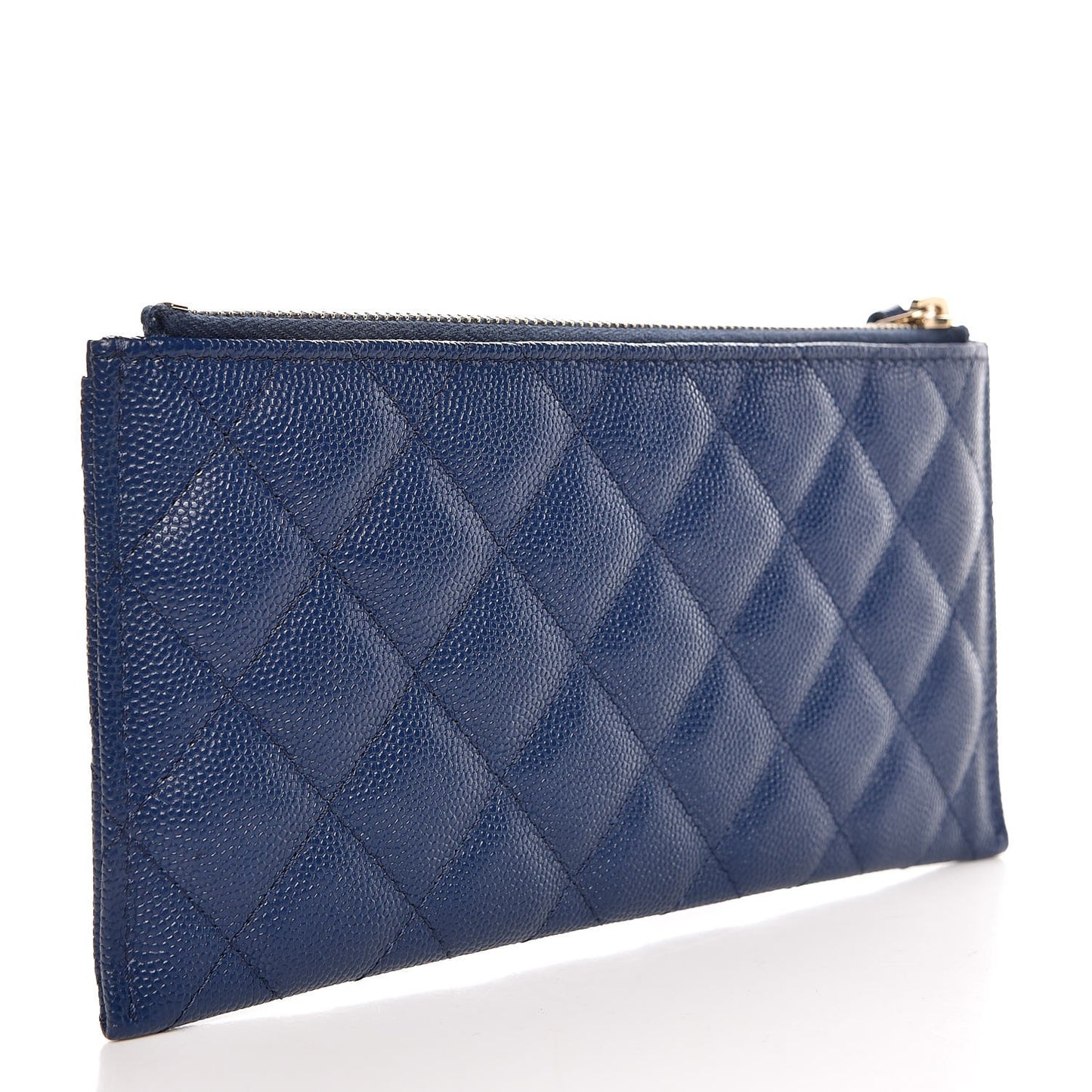 Iridescent Caviar Quilted Classic Zip Pouch Navy