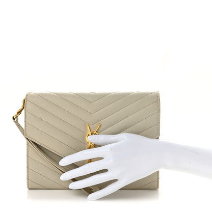 Saint Laurent Grain De Poudre Matelasse Chevron Monogram Envelope Clutch Crema Soft 2 of 12