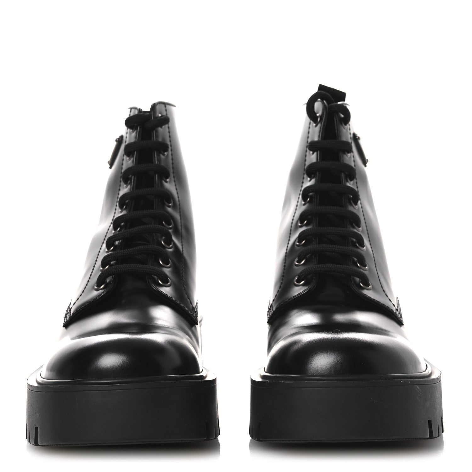 Prada Brushed Calfskin Triangle Mens Lace Up Boots 8.5 Black 3 of 11